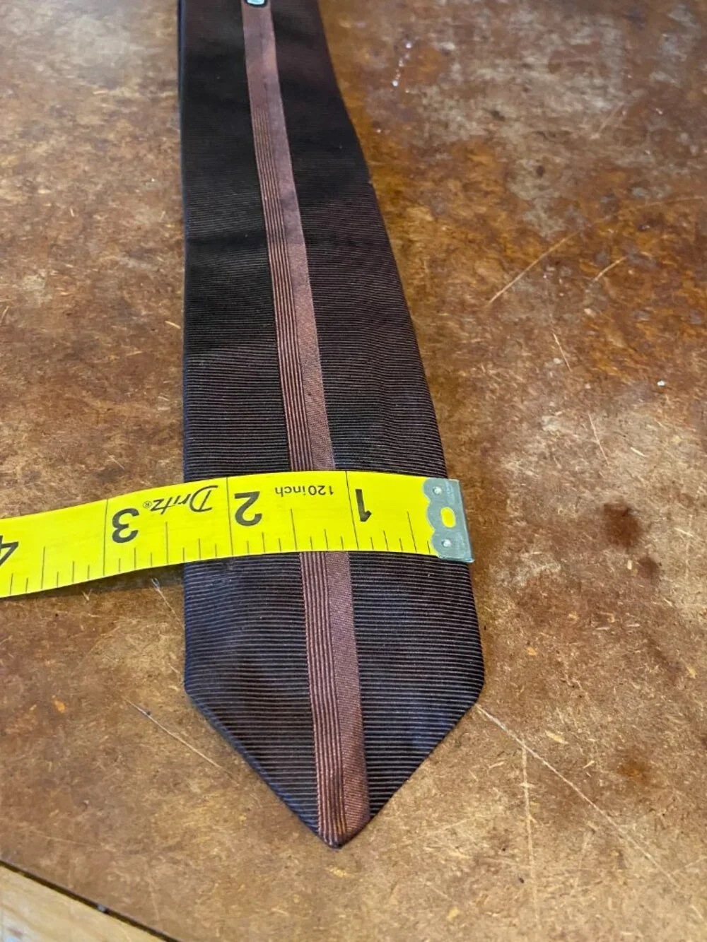 50s Wicks Greenman Dark Chocolate Milk Chocolate Brown Stripe Slim Tie Vintage